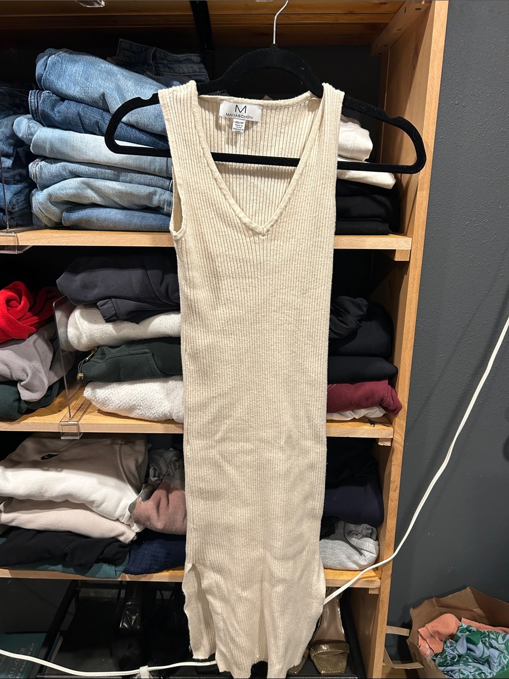 Magaschoni Ribbed Tank Midi Dress in Cream
